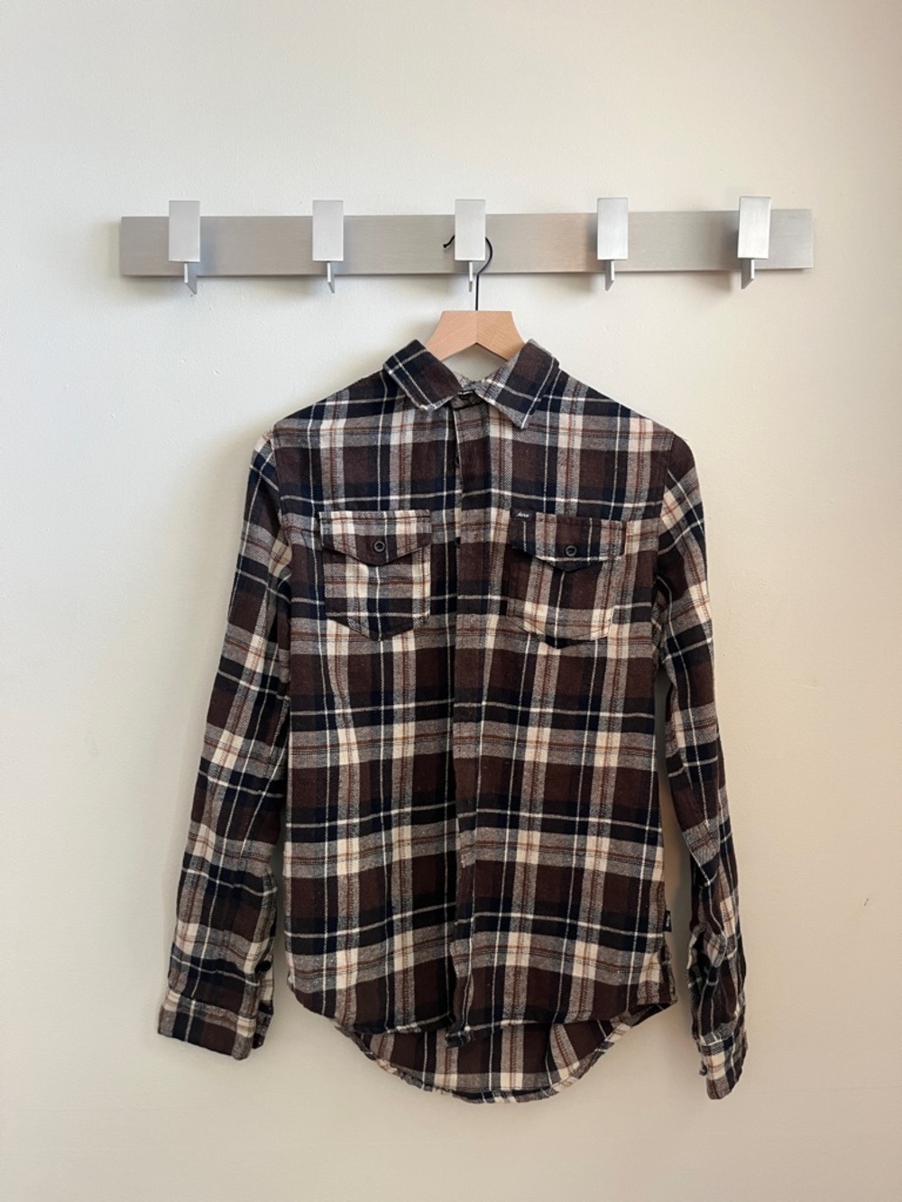Aeropostale Brown and Cream Plaid Button-Down Shirt